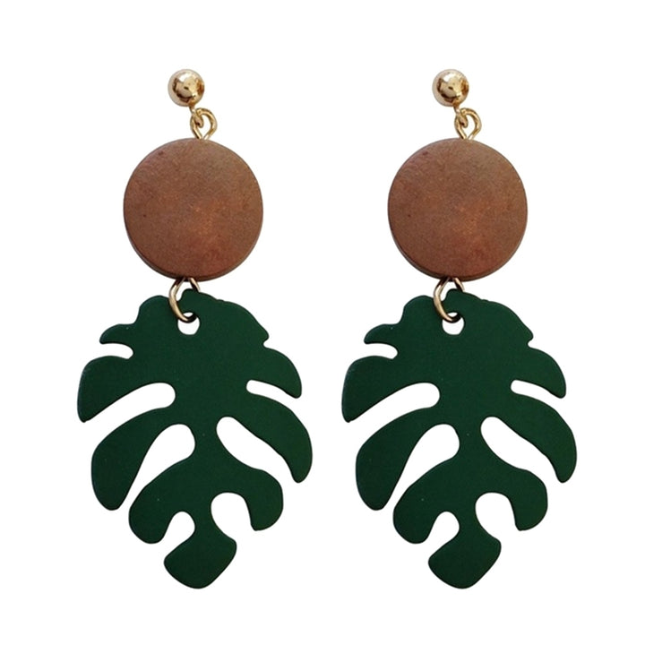 Bohemian Wooden Monstera Leaf Dangle Women Stud Earrings/Ear Clips Jewelry Gift Image 1