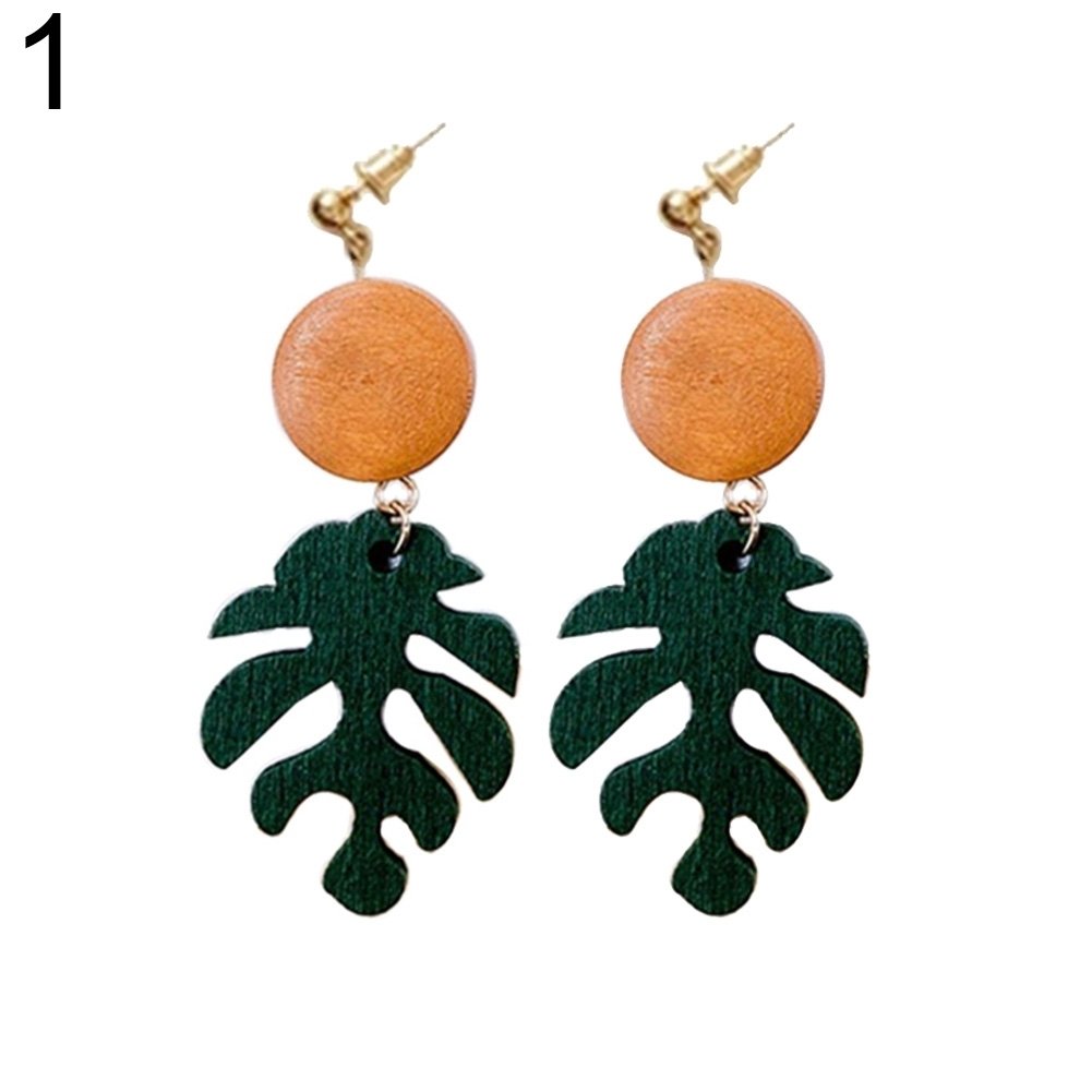 Bohemian Wooden Monstera Leaf Dangle Women Stud Earrings/Ear Clips Jewelry Gift Image 11