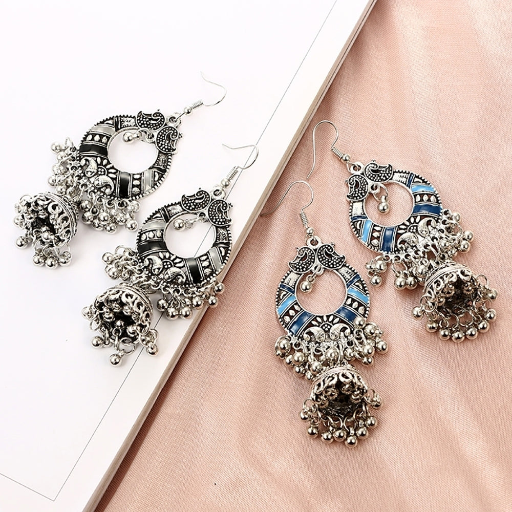 Retro Long Hollow Dangle Tassel Bells Hook Earrings Women Party Banquet Jewelry Image 2