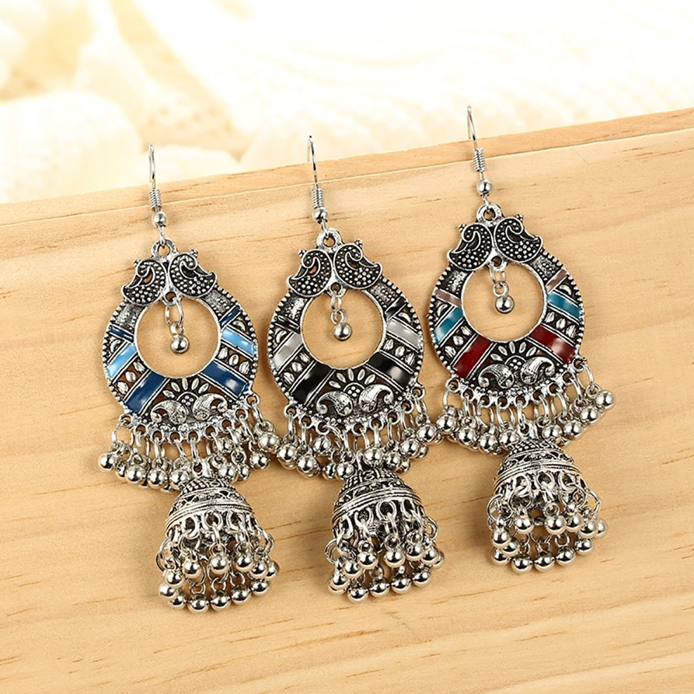 Retro Long Hollow Dangle Tassel Bells Hook Earrings Women Party Banquet Jewelry Image 3