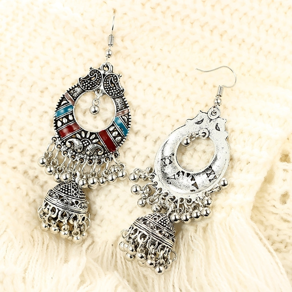 Retro Long Hollow Dangle Tassel Bells Hook Earrings Women Party Banquet Jewelry Image 4