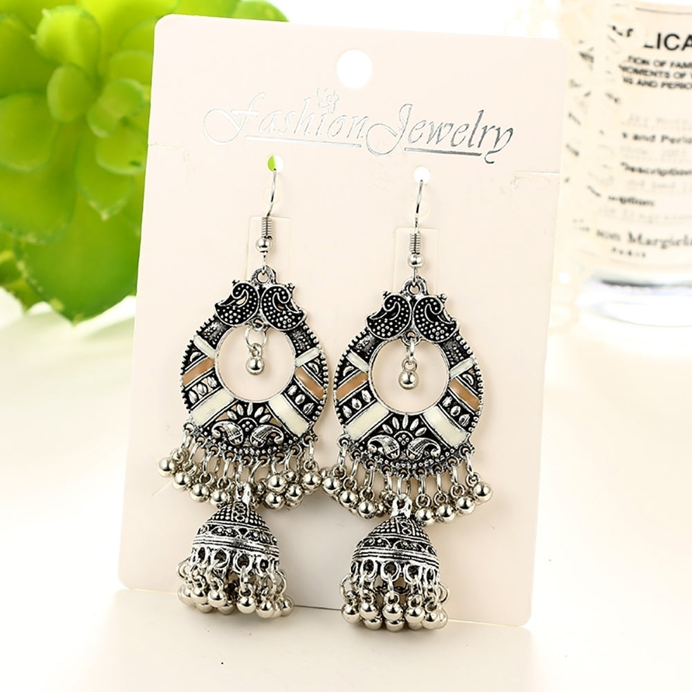 Retro Long Hollow Dangle Tassel Bells Hook Earrings Women Party Banquet Jewelry Image 6