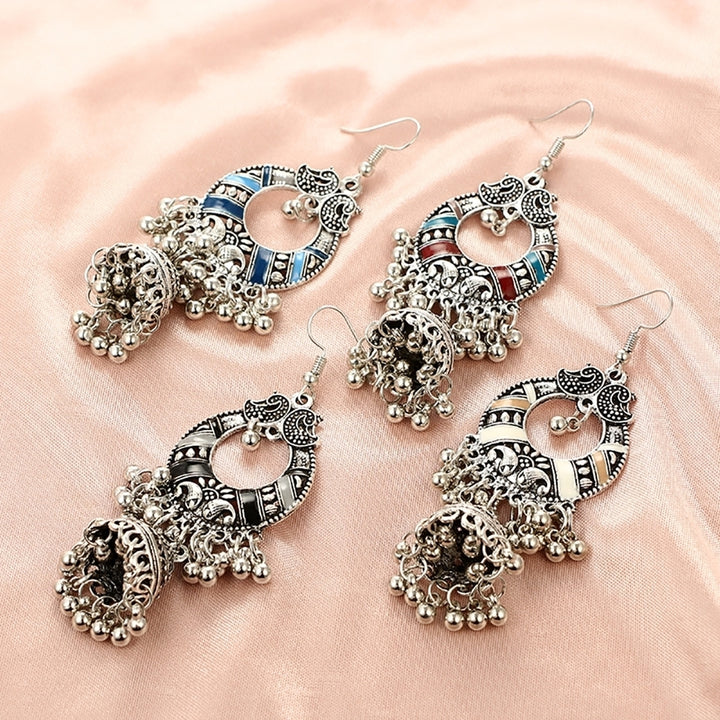 Retro Long Hollow Dangle Tassel Bells Hook Earrings Women Party Banquet Jewelry Image 7