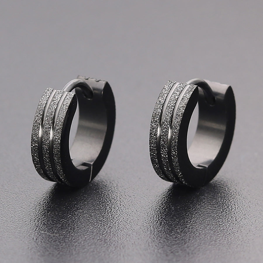 Fashion Unisex Stainless Steel Frosted Flat Circle Huggie Earrings Party Jewelry Image 1