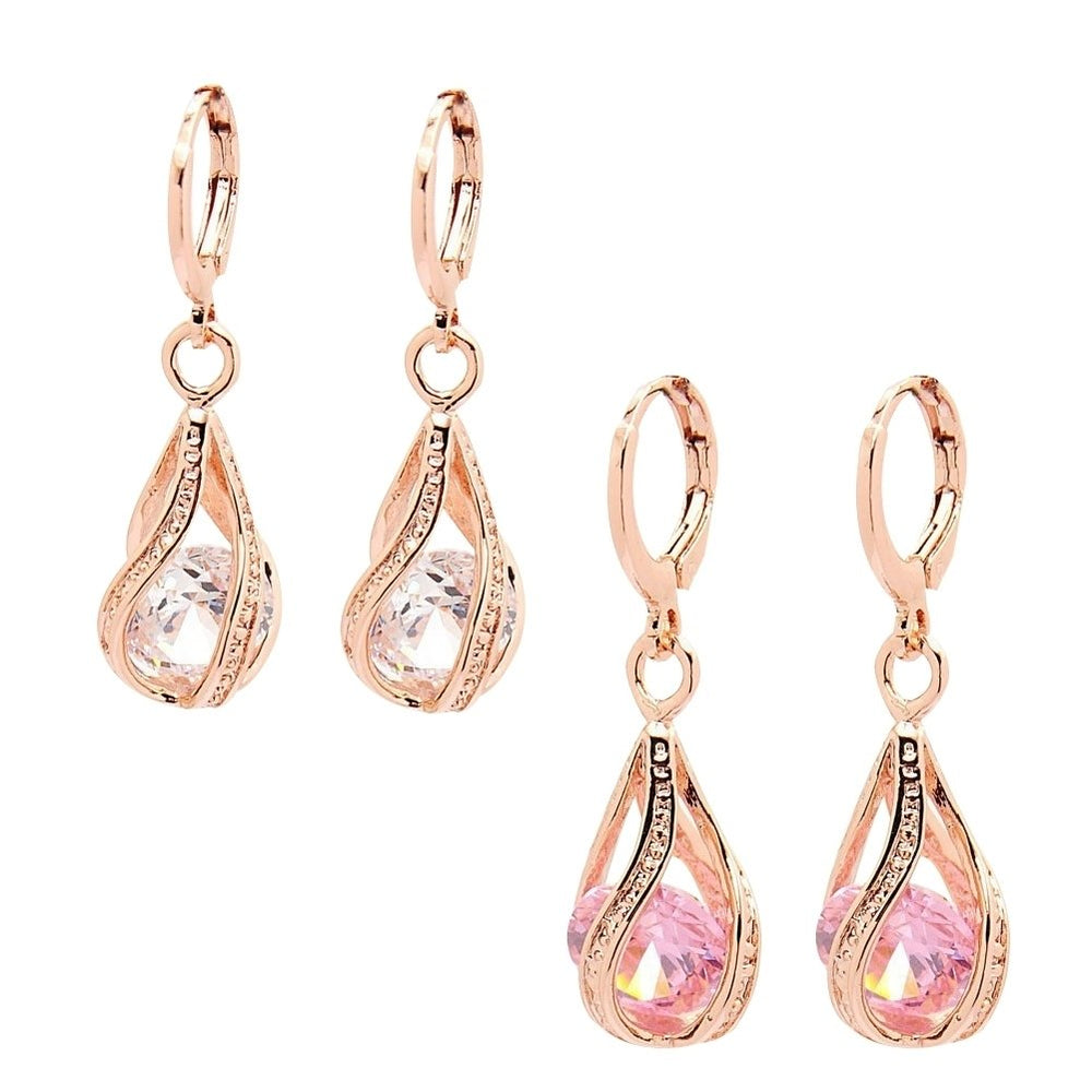 Women Fashion Cubic Zirconia Water Drop Dangle Leaverback Earrings Jewelry Gift Image 2