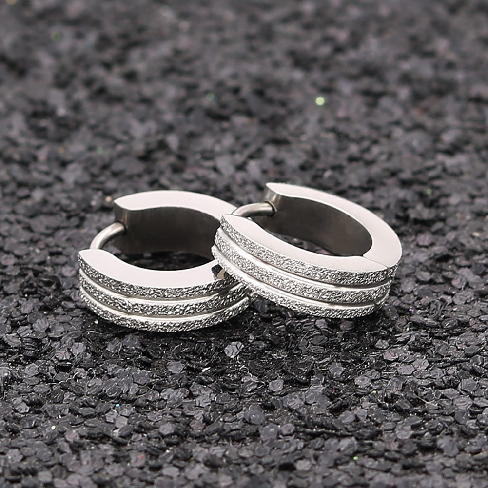 Fashion Unisex Stainless Steel Frosted Flat Circle Huggie Earrings Party Jewelry Image 4