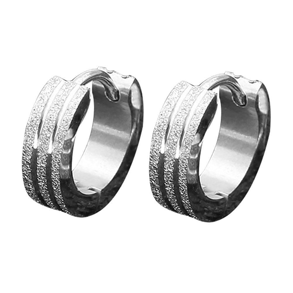 Fashion Unisex Stainless Steel Frosted Flat Circle Huggie Earrings Party Jewelry Image 6