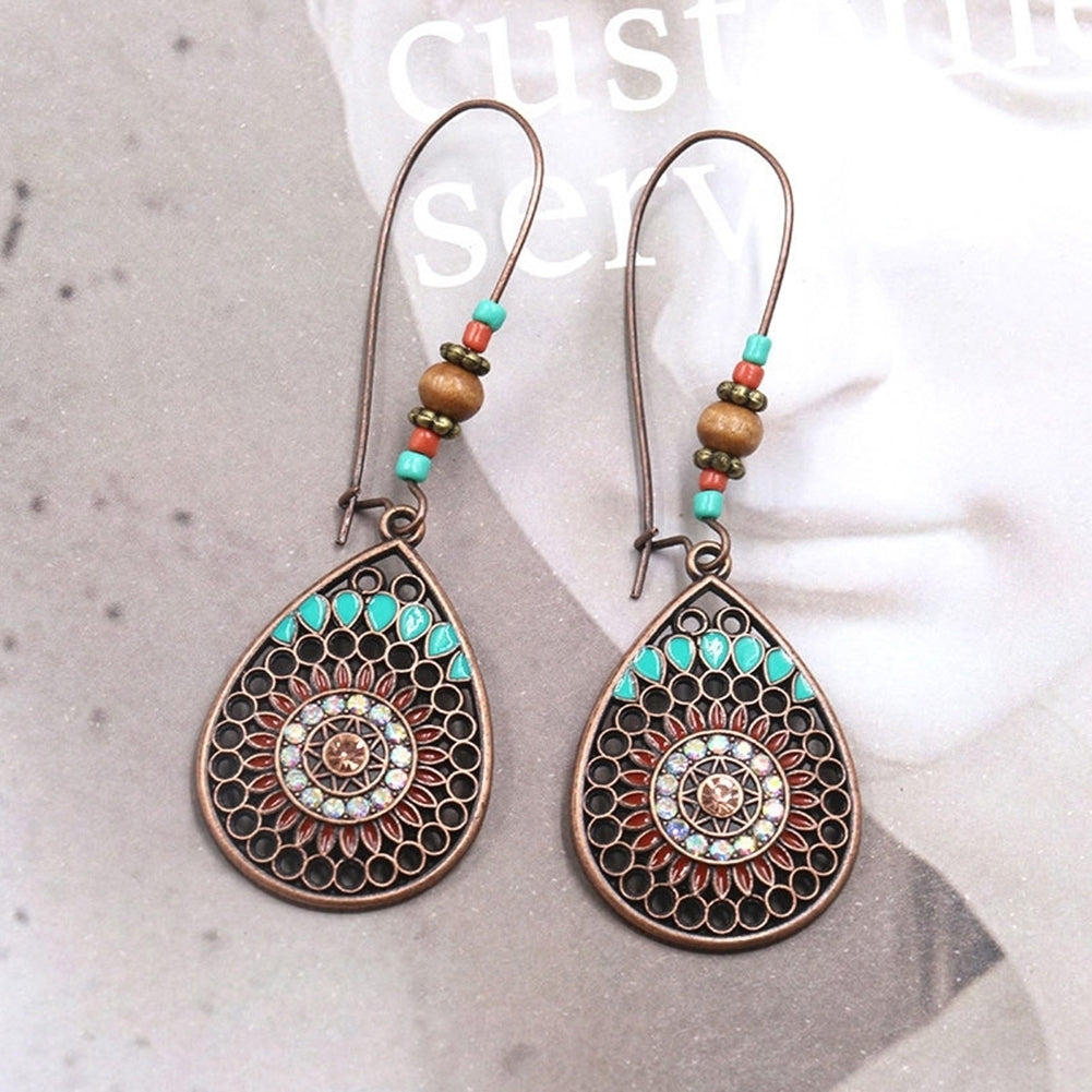 Bohemia Hollow Water Drop Shape Dangle Beaded Hook Earrings Women Party Jewelry Image 4