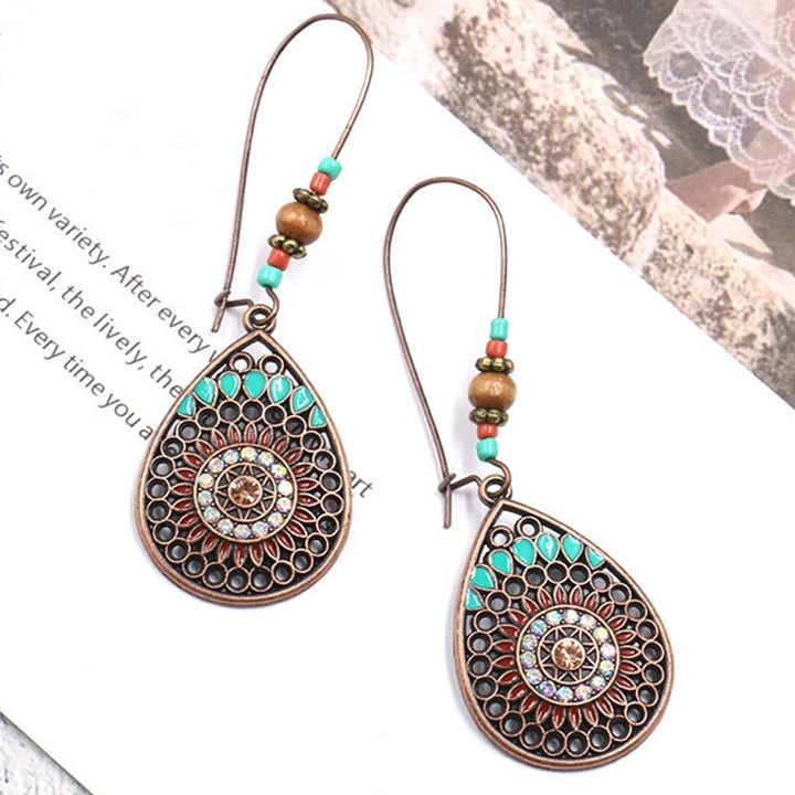 Bohemia Hollow Water Drop Shape Dangle Beaded Hook Earrings Women Party Jewelry Image 6