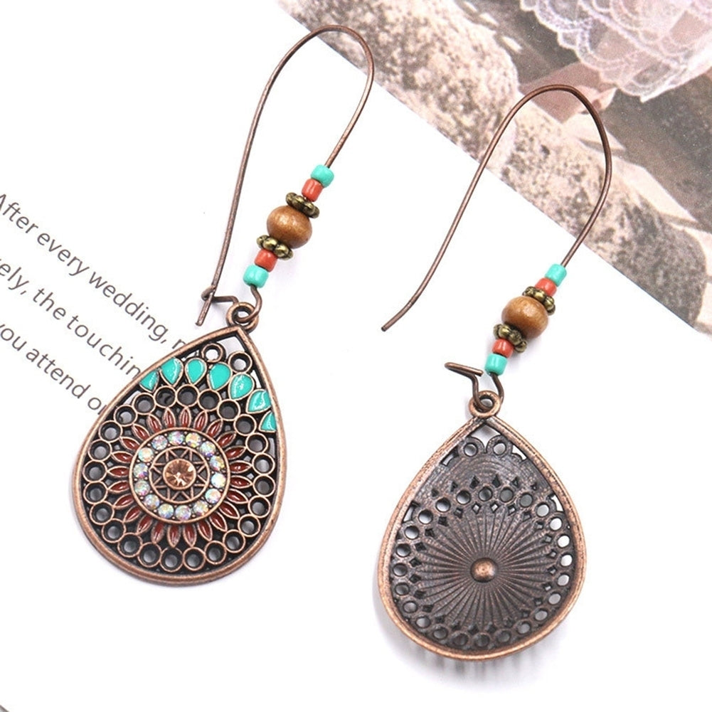 Bohemia Hollow Water Drop Shape Dangle Beaded Hook Earrings Women Party Jewelry Image 7