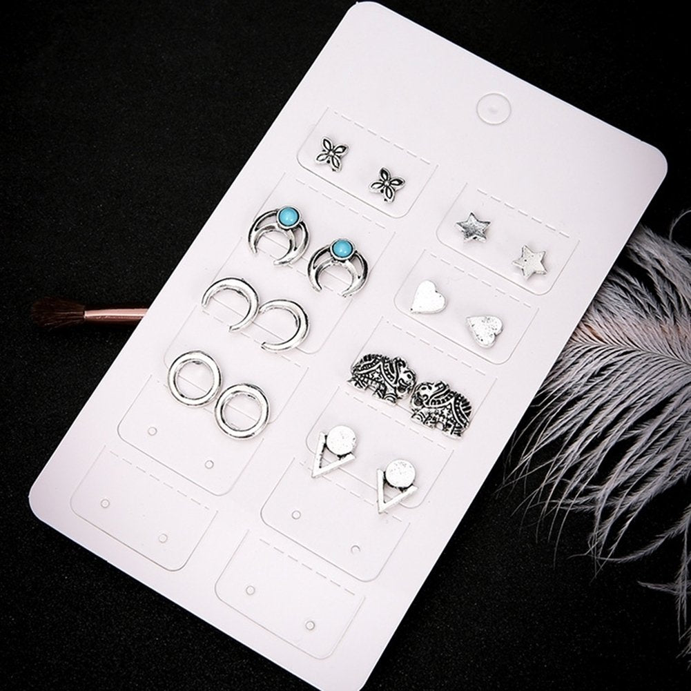 8 Pairs Women Boho Geometric Heart Star Moon Faux Turquoise Ear Studs Earrings Image 3