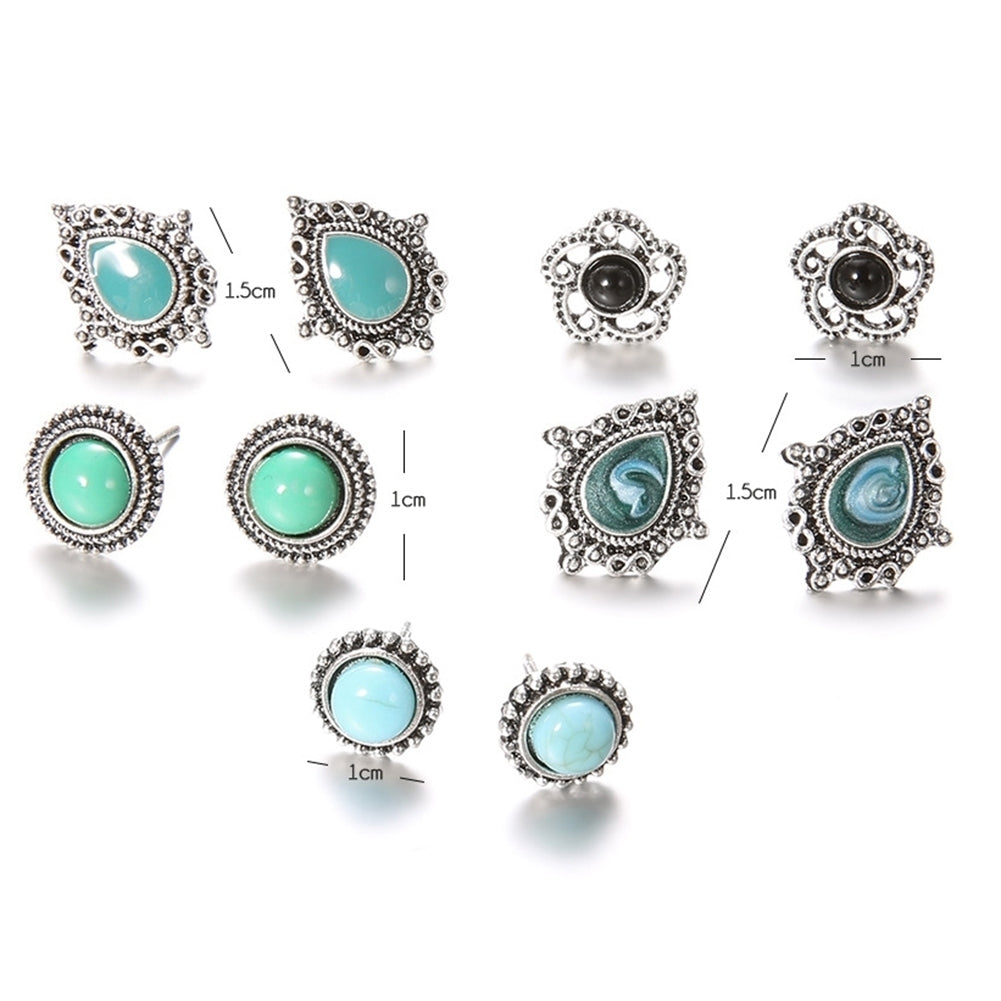 5 Pair Women Bohemia Faux Turquoise Flower Water Drop Ear Stud Earrings Jewelry Image 9