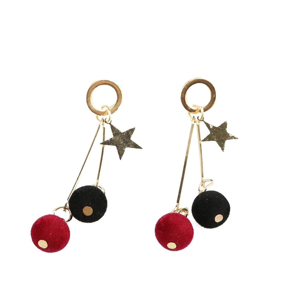 Simple Five Pointed Star Plush Ball Long Dangle Women Ear Stud Earrings Gift Image 4