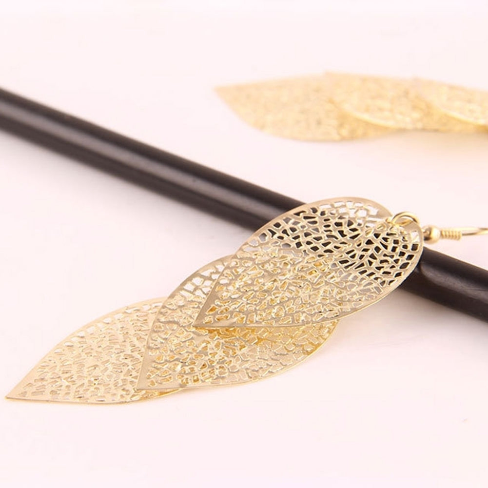 Fashion Women Hollow Leaf Shaped Drop Dangle Hook Earrings Party Jewelry Gifts Image 3