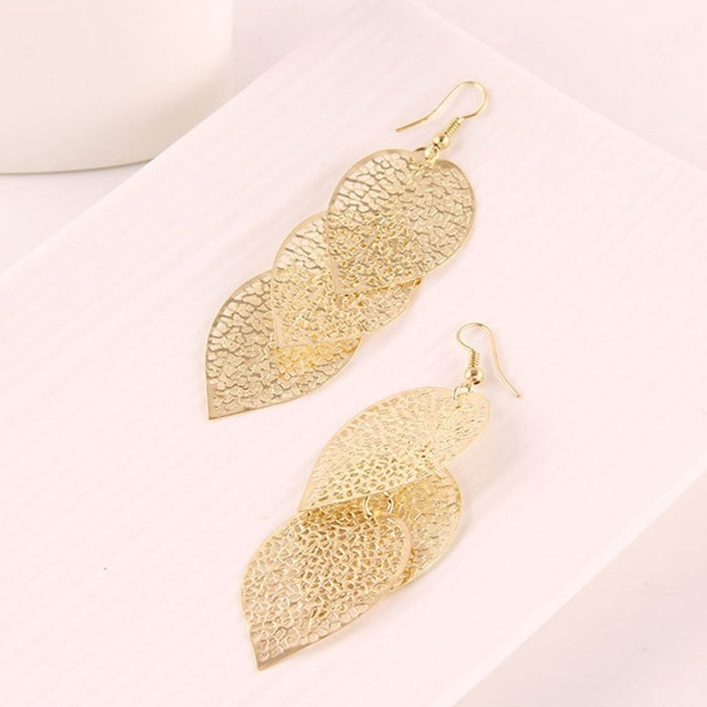 Fashion Women Hollow Leaf Shaped Drop Dangle Hook Earrings Party Jewelry Gifts Image 4