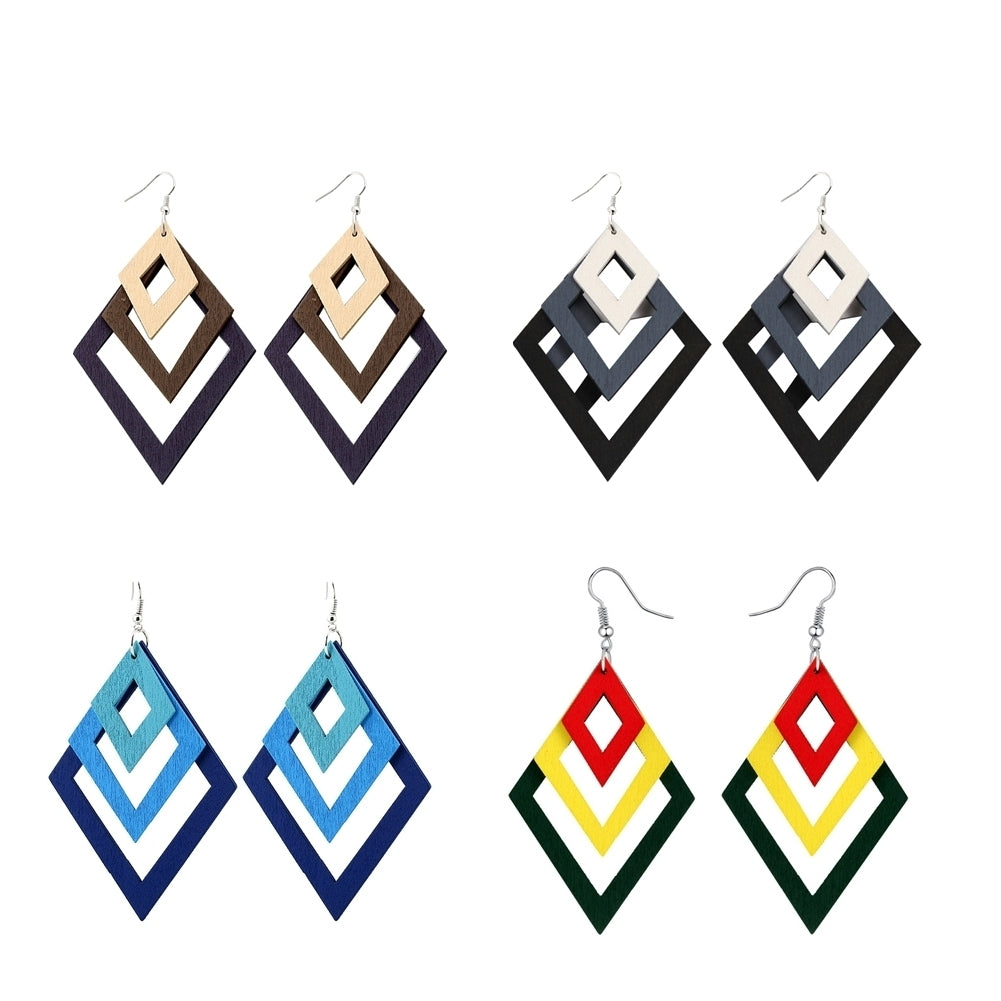 Creative Multilayer Irregular Dangle Hook Retro Wood Women Earrings Jewelry Gift Image 2