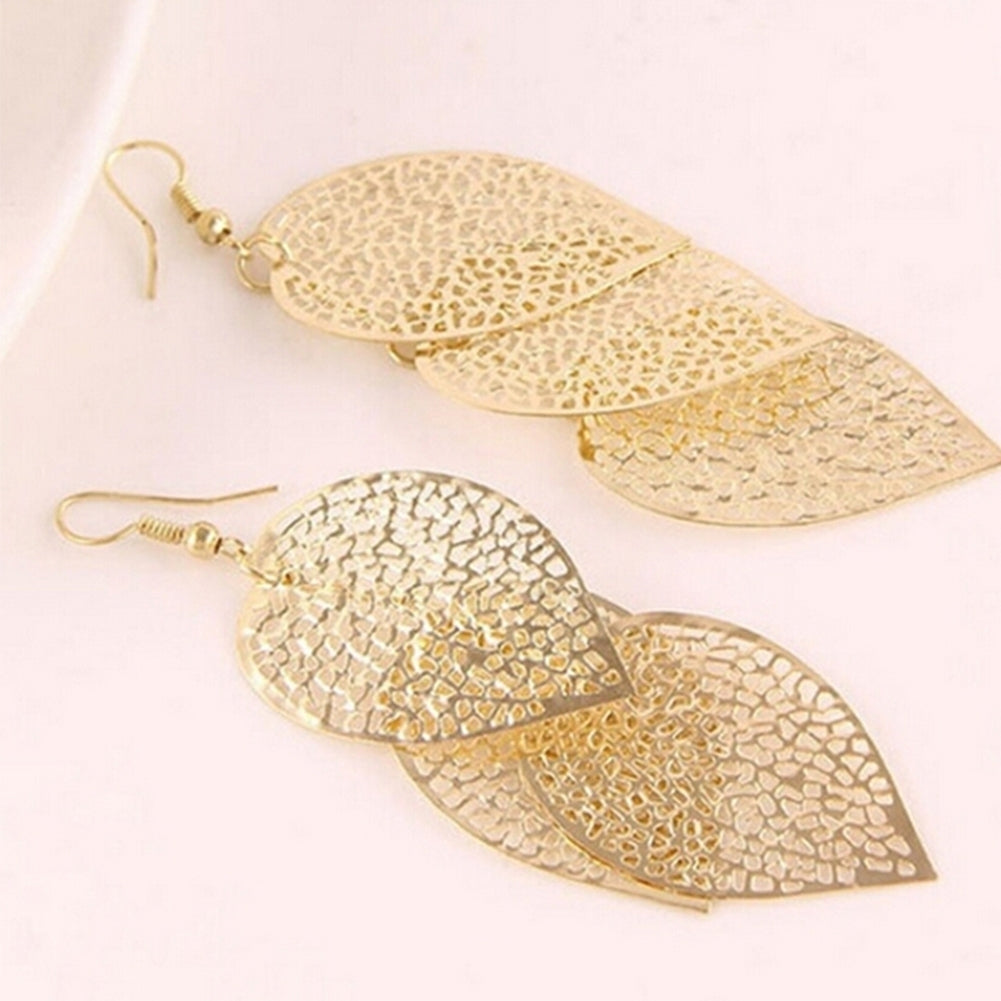 Fashion Women Hollow Leaf Shaped Drop Dangle Hook Earrings Party Jewelry Gifts Image 4