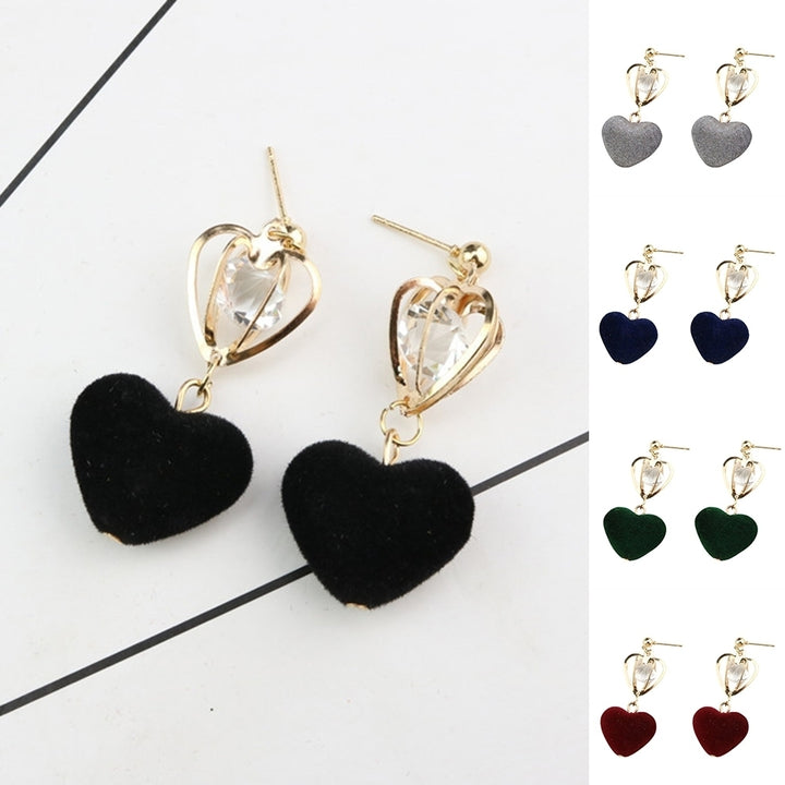 Hollow Crown Love Heart Plush Ball Rhinstone Dangle Drop Stud Earrings Women Image 1