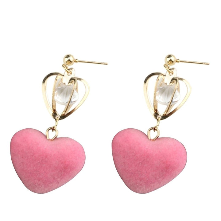 Hollow Crown Love Heart Plush Ball Rhinstone Dangle Drop Stud Earrings Women Image 1