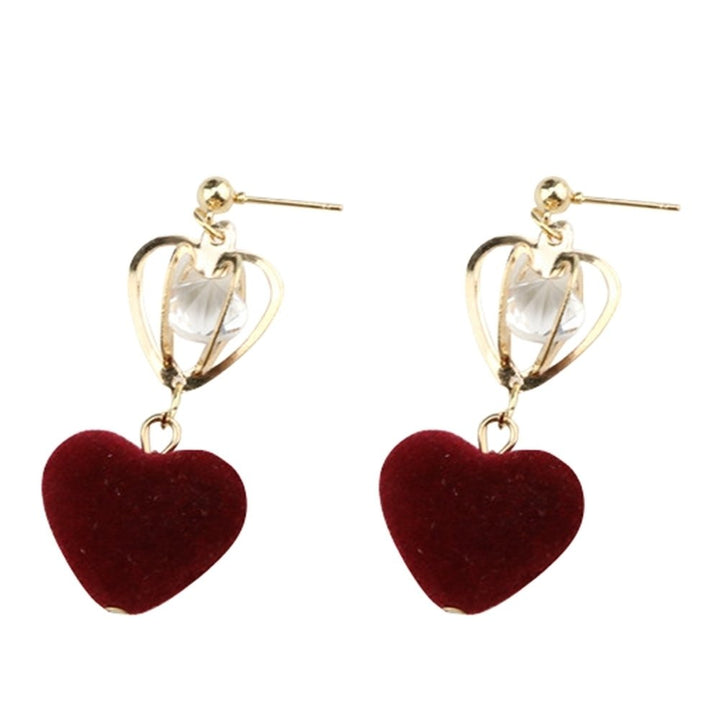 Hollow Crown Love Heart Plush Ball Rhinstone Dangle Drop Stud Earrings Women Image 6