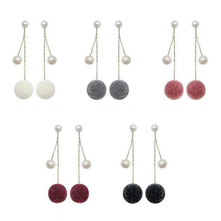 Fashion Faux Pearl Plush Ball Long Chain Dangle Earrings Women Gift Jewelry Image 1