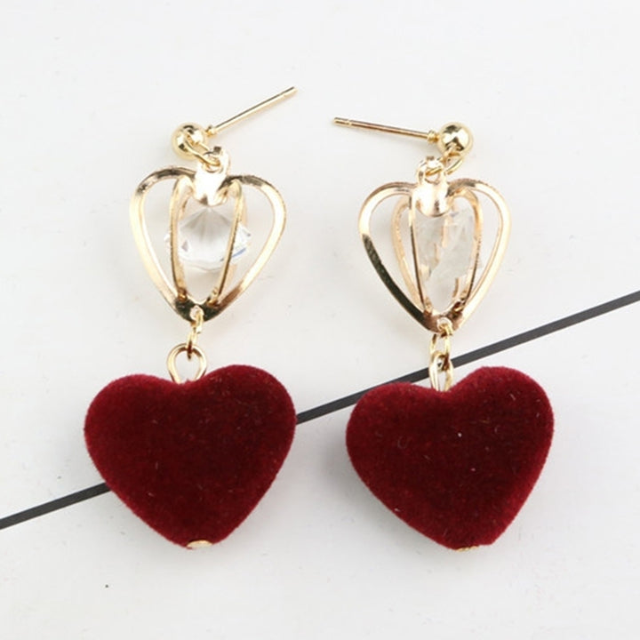 Hollow Crown Love Heart Plush Ball Rhinstone Dangle Drop Stud Earrings Women Image 7