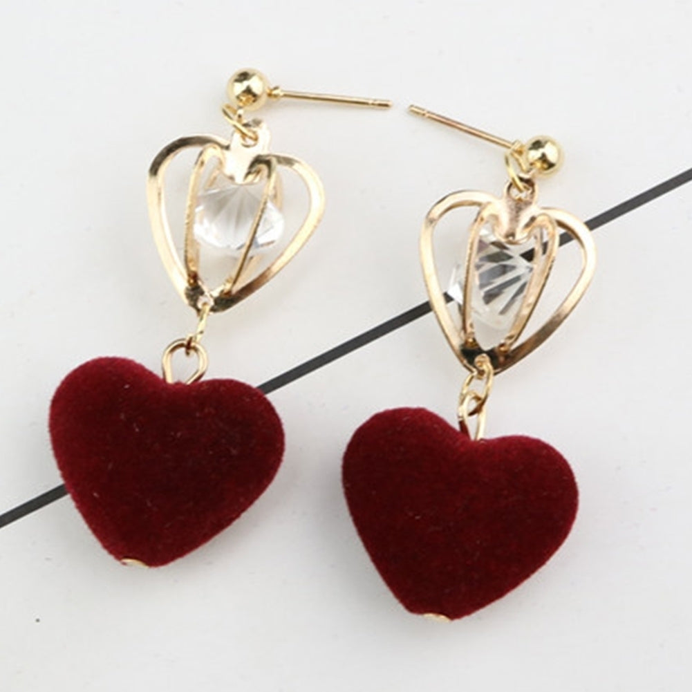 Hollow Crown Love Heart Plush Ball Rhinstone Dangle Drop Stud Earrings Women Image 8