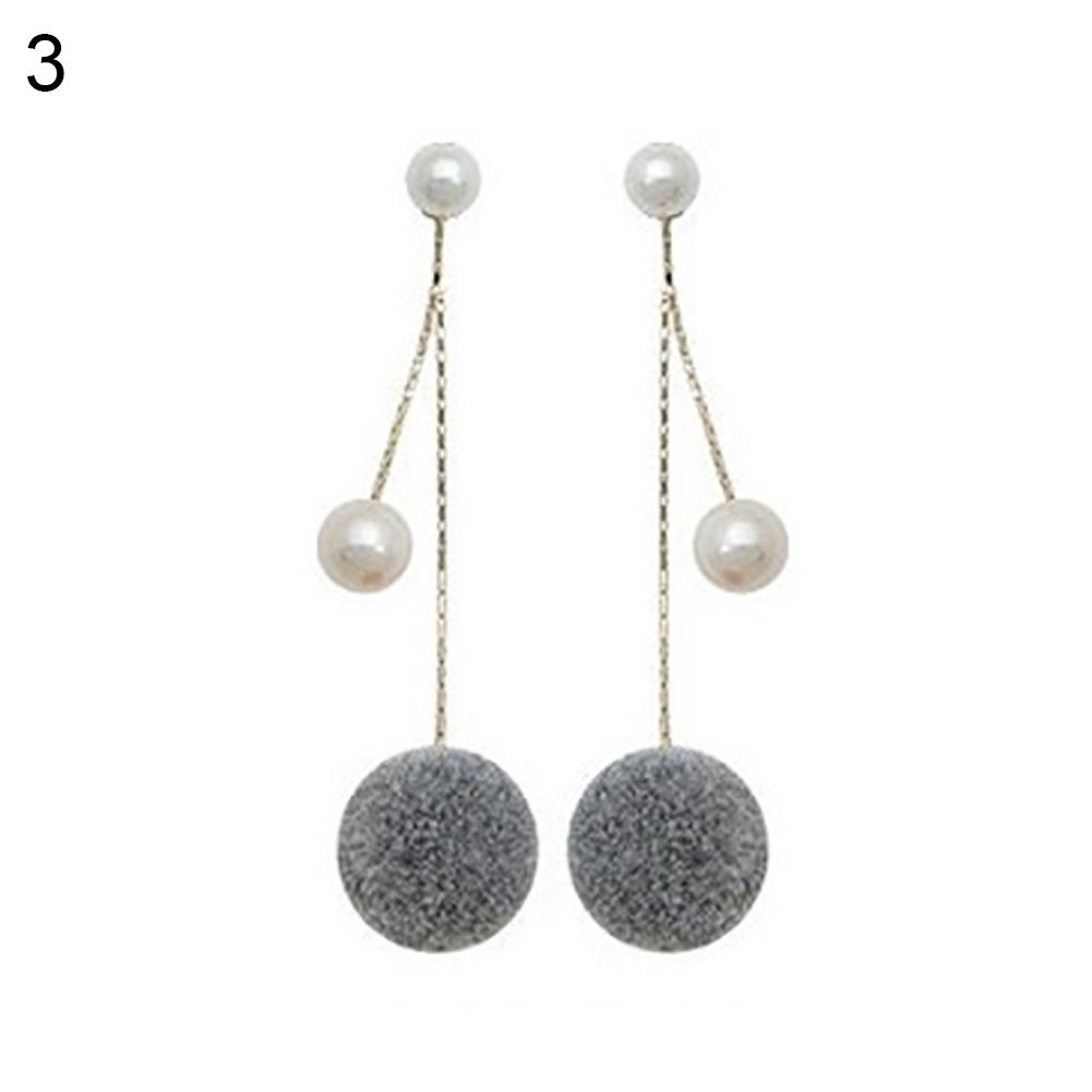 Fashion Faux Pearl Plush Ball Long Chain Dangle Earrings Women Gift Jewelry Image 3