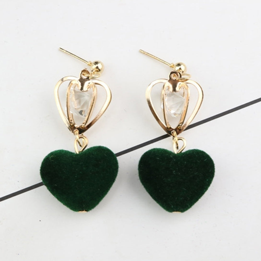 Hollow Crown Love Heart Plush Ball Rhinstone Dangle Drop Stud Earrings Women Image 9