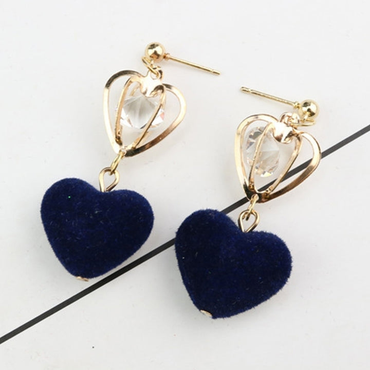 Hollow Crown Love Heart Plush Ball Rhinstone Dangle Drop Stud Earrings Women Image 10