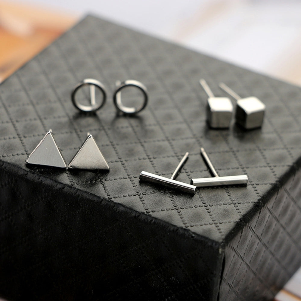 8Pcs Fashion Geometric Square Triangle Circle Ear Stud Earrings Women Gift Image 2