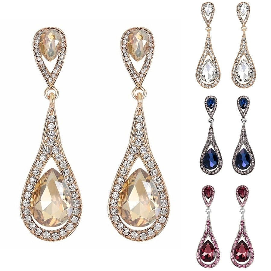 Fashion Women Waterdrop Faux Gemstone Rhinestone Pendant Stud Earrings Jewelry Image 1