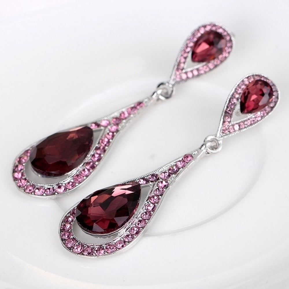 Fashion Women Waterdrop Faux Gemstone Rhinestone Pendant Stud Earrings Jewelry Image 2