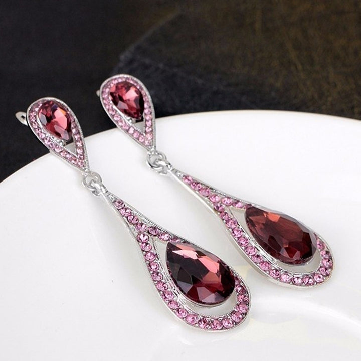 Fashion Women Waterdrop Faux Gemstone Rhinestone Pendant Stud Earrings Jewelry Image 3