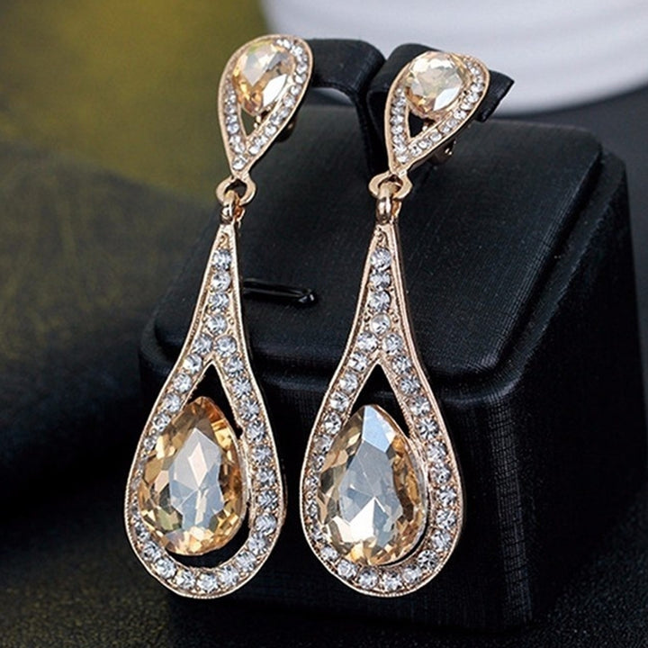 Fashion Women Waterdrop Faux Gemstone Rhinestone Pendant Stud Earrings Jewelry Image 6