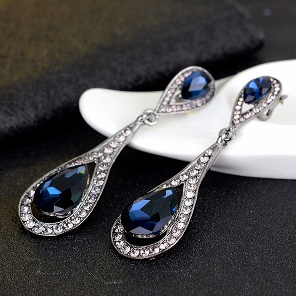 Fashion Women Waterdrop Faux Gemstone Rhinestone Pendant Stud Earrings Jewelry Image 7