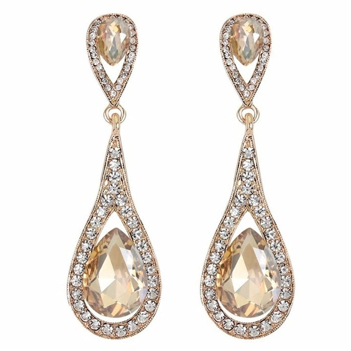 Fashion Women Waterdrop Faux Gemstone Rhinestone Pendant Stud Earrings Jewelry Image 1