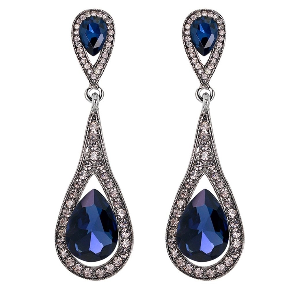 Fashion Women Waterdrop Faux Gemstone Rhinestone Pendant Stud Earrings Jewelry Image 11