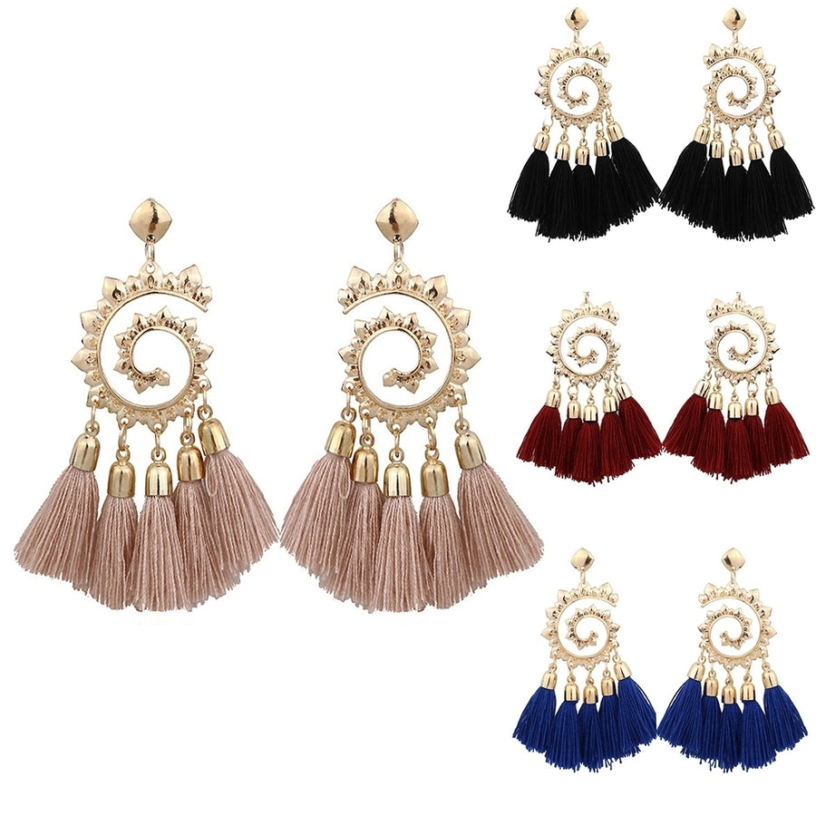 Bohemian Women Spiral Pendant Thread Tassel Dangle Drop Earrings Jewelry Gift Image 1
