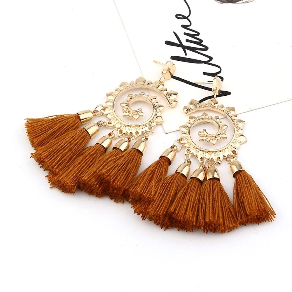 Bohemian Women Spiral Pendant Thread Tassel Dangle Drop Earrings Jewelry Gift Image 3