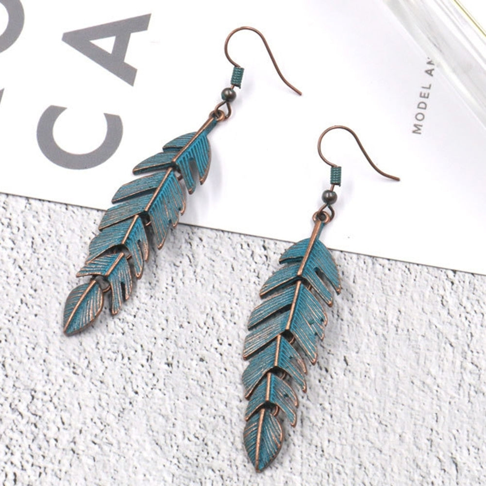 Bohemian Women Leaf Pendant Long Drop Dangle Hook Earrings Party Jewelry Gift Image 3