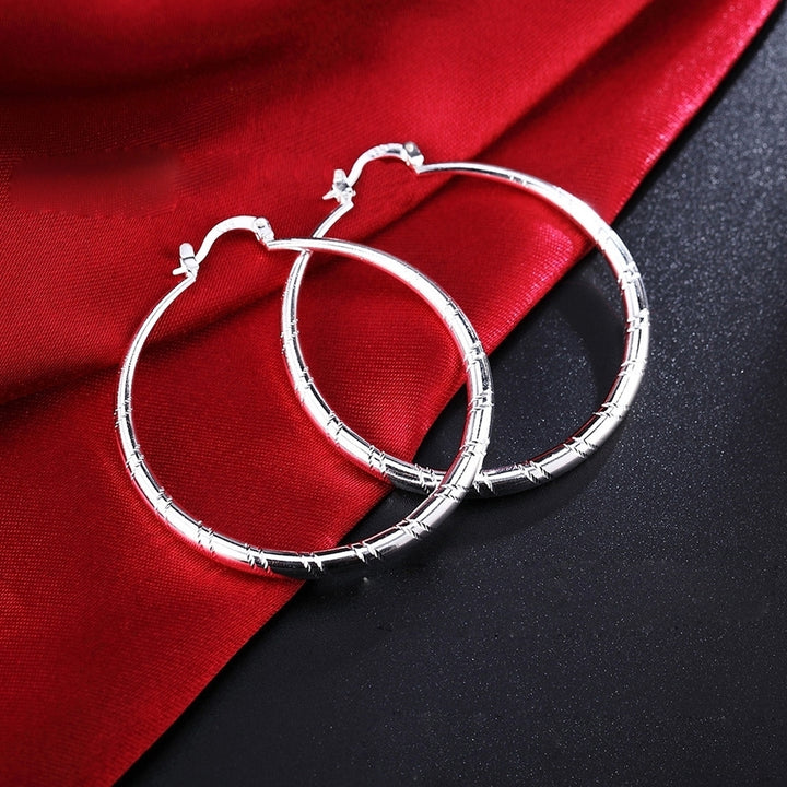 Fashion Women Line Pattern Plated Geometric Big Circle Hoop Earrings Jewelry Image 1