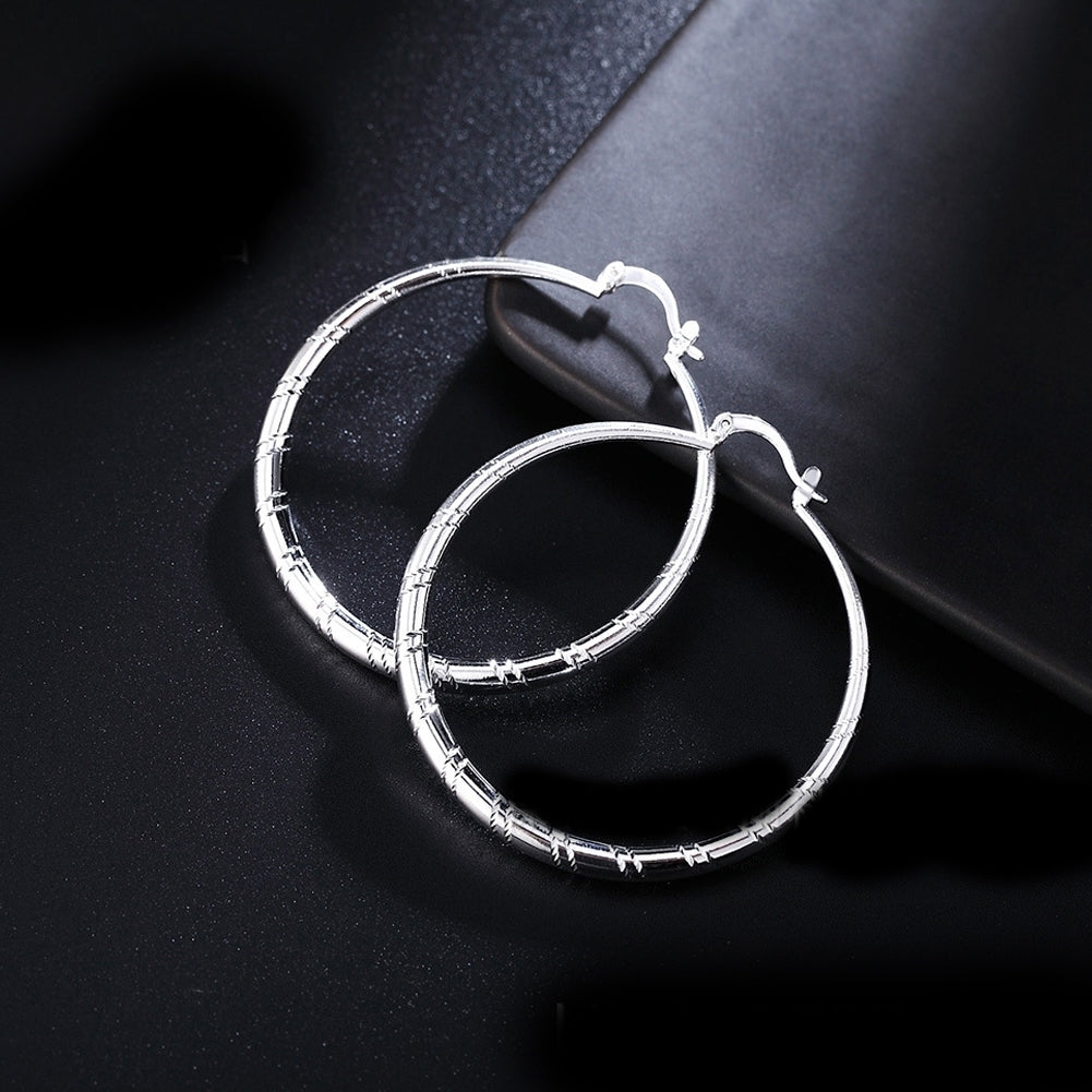 Fashion Women Line Pattern Plated Geometric Big Circle Hoop Earrings Jewelry Image 2