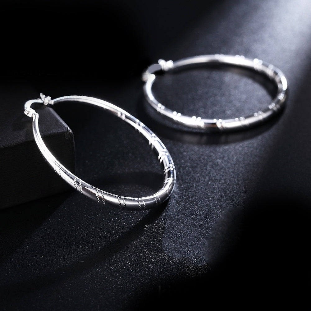 Fashion Women Line Pattern Plated Geometric Big Circle Hoop Earrings Jewelry Image 3