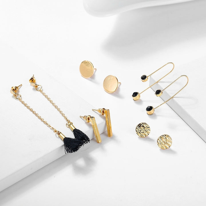 5 Pairs Fashion Women Round Rectangular Tassel Dangle Ear Stud Earrings Jewelry Image 2