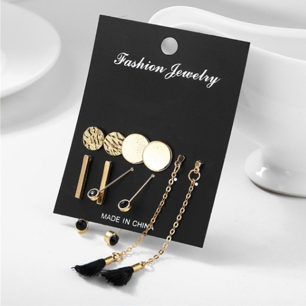 5 Pairs Fashion Women Round Rectangular Tassel Dangle Ear Stud Earrings Jewelry Image 3
