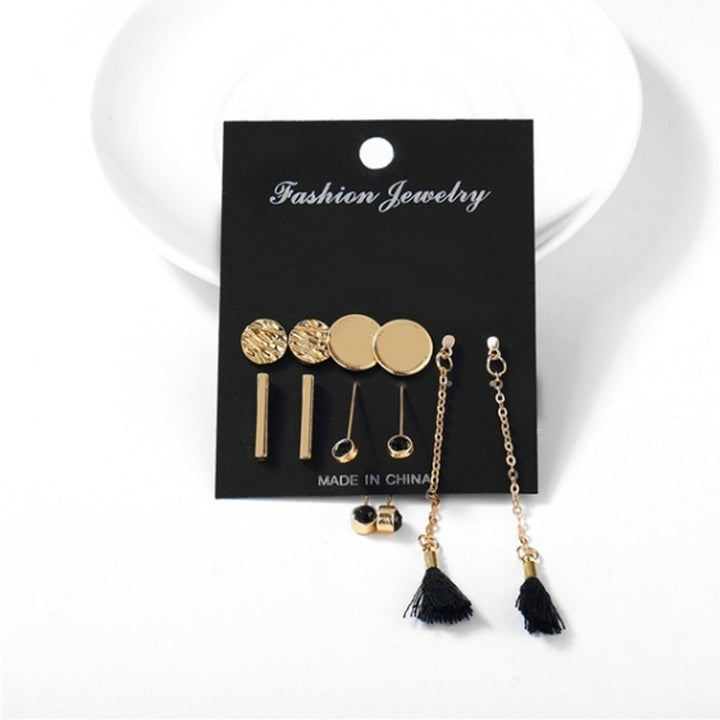 5 Pairs Fashion Women Round Rectangular Tassel Dangle Ear Stud Earrings Jewelry Image 4