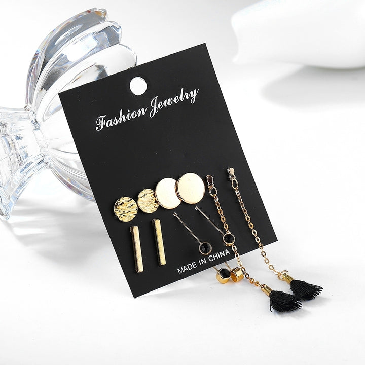 5 Pairs Fashion Women Round Rectangular Tassel Dangle Ear Stud Earrings Jewelry Image 4