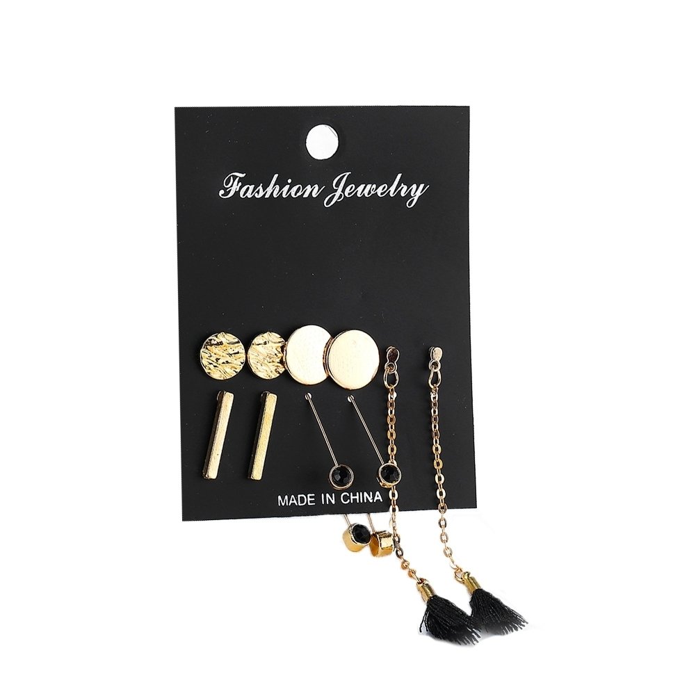 5 Pairs Fashion Women Round Rectangular Tassel Dangle Ear Stud Earrings Jewelry Image 6