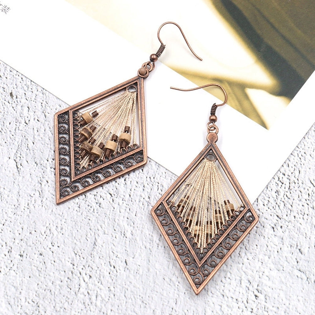 Bohemian Women Hollow Rhombus Pendant Thread Dangle Drop Hook Earrings Jewelry Image 4